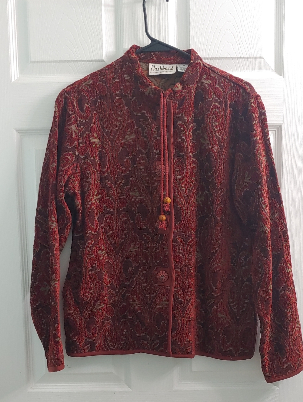 Vintage Tapestry Jacket Flashback Red Paisley Boho Western Coat Women's Size M